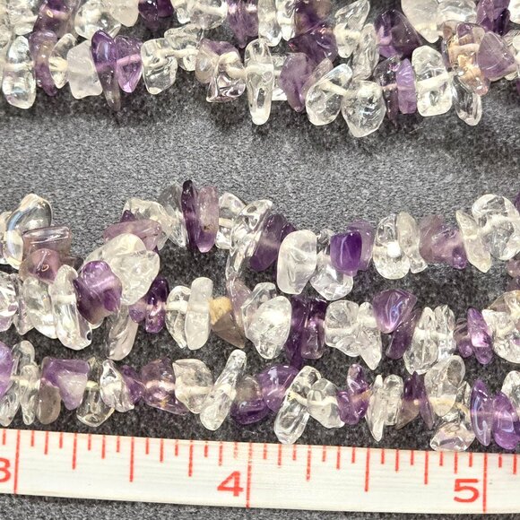 Amethyst & Clear Quartz Chip Bead Necklace Double Strand 24" HS188 - Picture 7 of 8